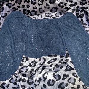 blue cropped loose knit sweater